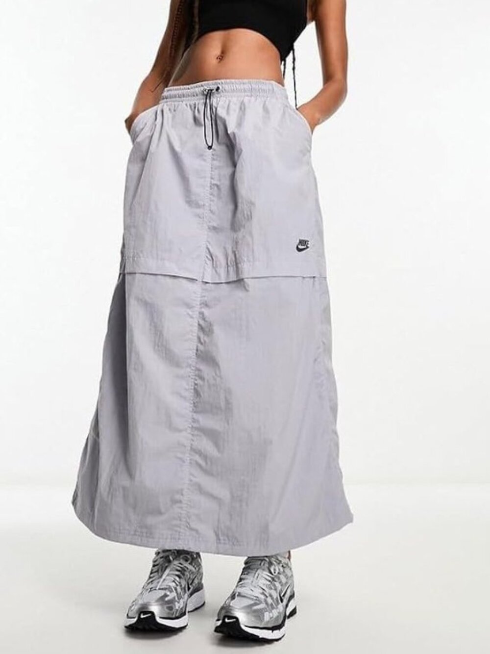 Nike Light Gray Long A-Line Drawstring Skirt